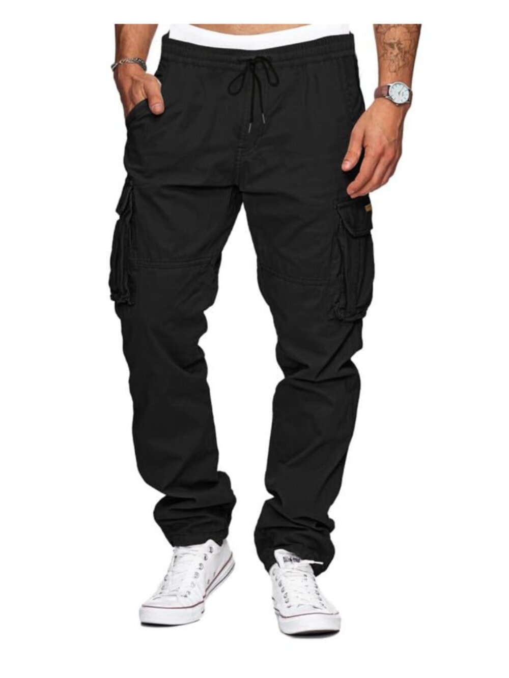 Mens Cargo Pants Cotton Spandex Relaxed Fit Drawstring Casual Work - Size M
